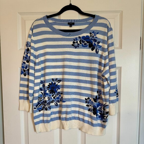 Talbots Crewneck Sweater Toile Stripe 2X - Picture 1 of 3
